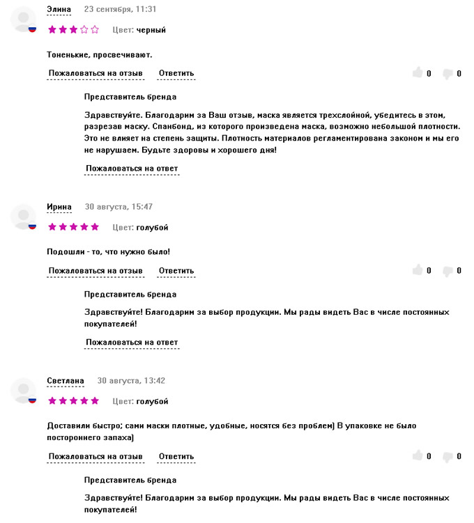 Цена маски зависит, в том числе, от плотности материала